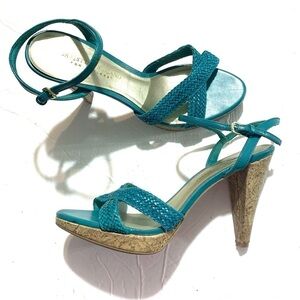 Christian Siriano Strappy Vegan Leather High Heel Sandals Teal Blue size 8